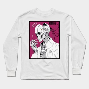 Vaporwave Cyborg Skull Urban Cool Style Long Sleeve T-Shirt